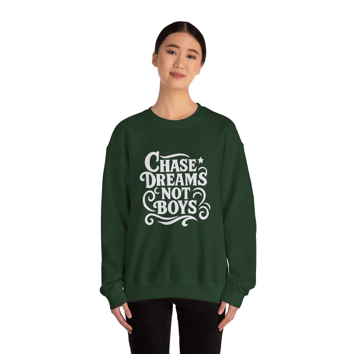 Chase Dreams Not Boys Cozy Crewneck Sweatshirt