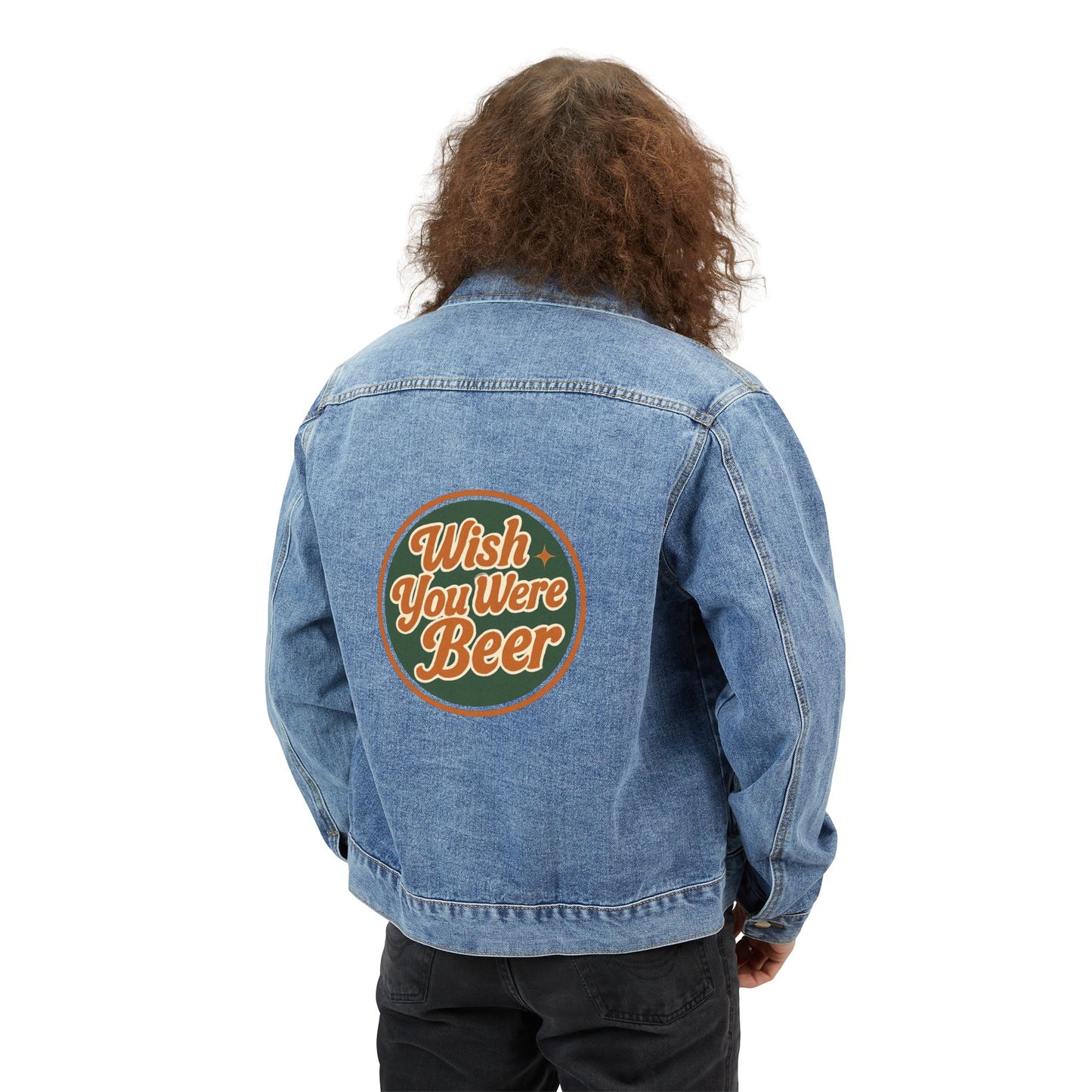 "Wish You Were Beer" denim jacket, unisex