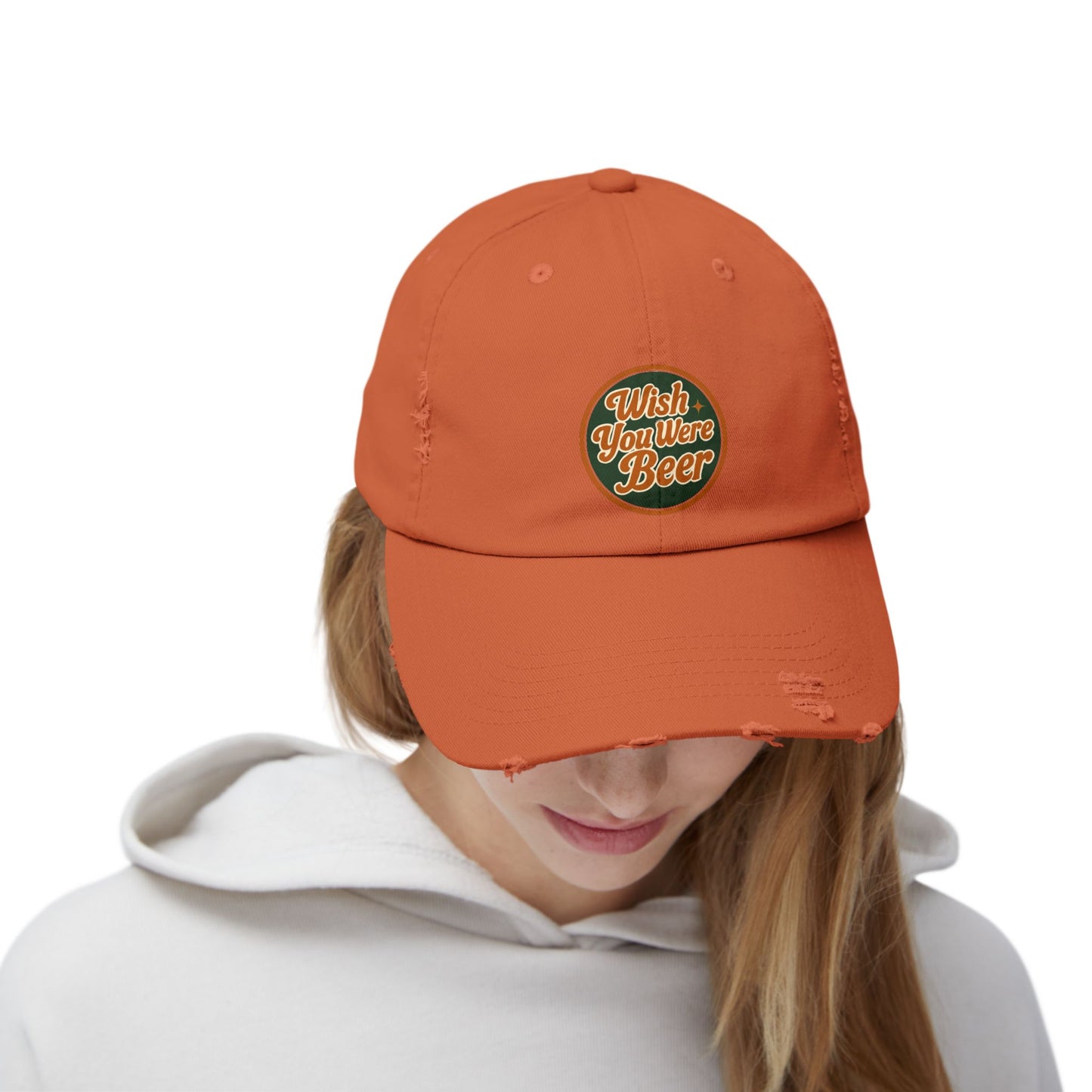 "Wish You Were Beer" unisex distressed hat