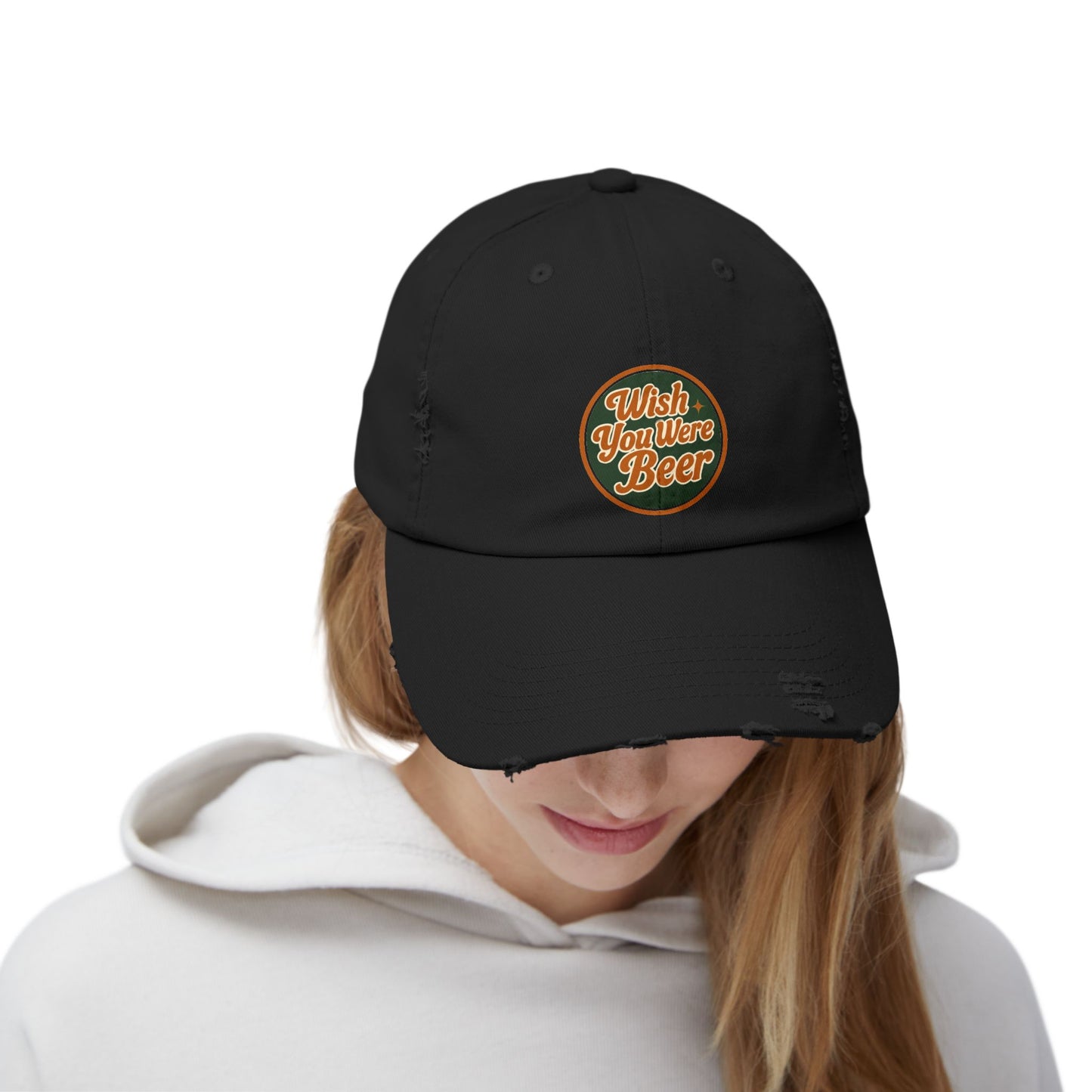"Wish You Were Beer" unisex distressed hat